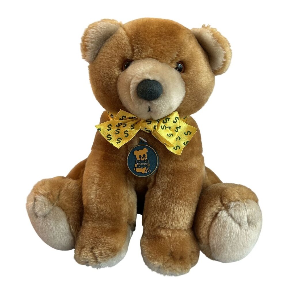Vintage 1987 Dakin Fun Farm Plush Teddy Bear Bank Tan 9.5"